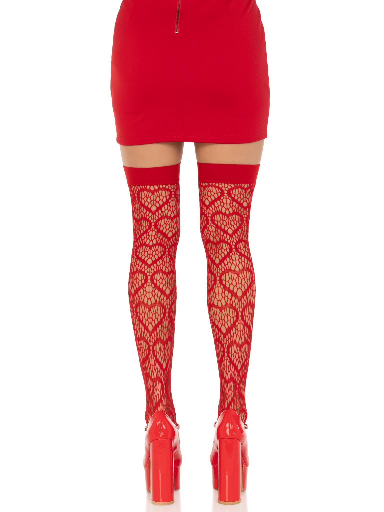 "Heart Net Thigh Highs - One Size - Red LA-6643REDOS"