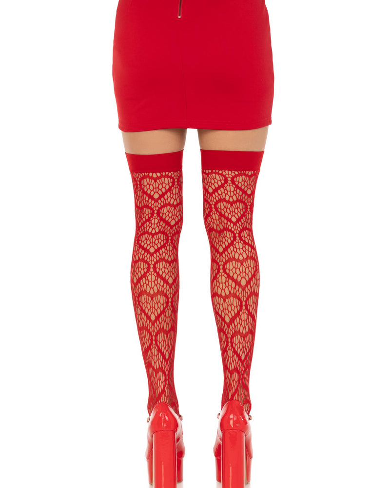 "Heart Net Thigh Highs - One Size - Red LA-6643REDOS"