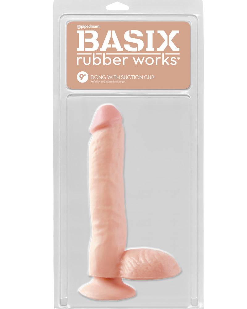 Basix Rubber Works 9 Inch Dong With Suction Cup - Flesh