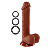 Pro Sensual Premium Silicone 8 Inch Dong With 3 Cockrings - Brown