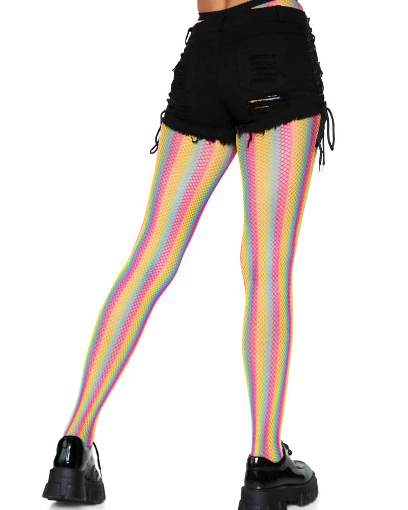 "Neon Rainbow Striped Fishnet Tights - One Size - Multicolor LA-9970MULOS"