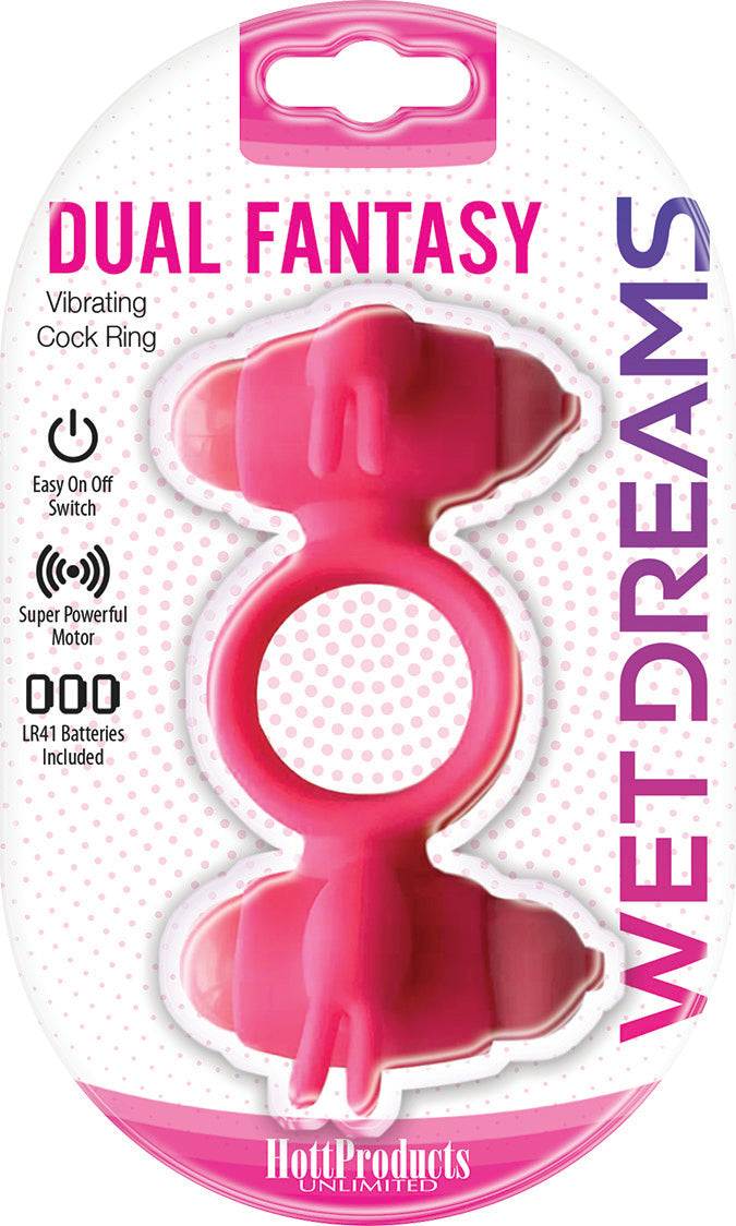 "Wet Dreams - Dual Fantasy Cock Ring With Turbo Motors - Pink HTP3266"