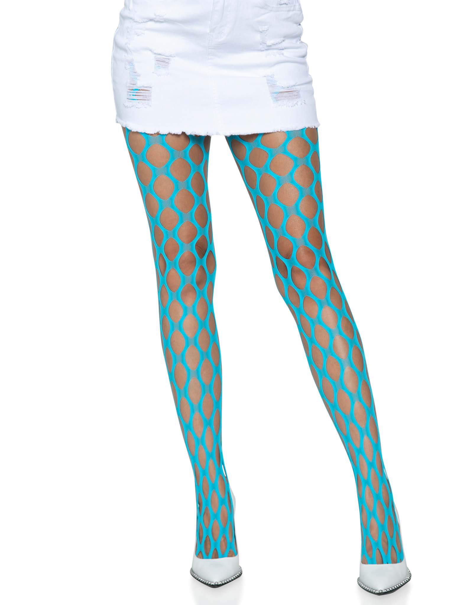 Jumbo Pothole Net Tights - Neon Blue - One Size