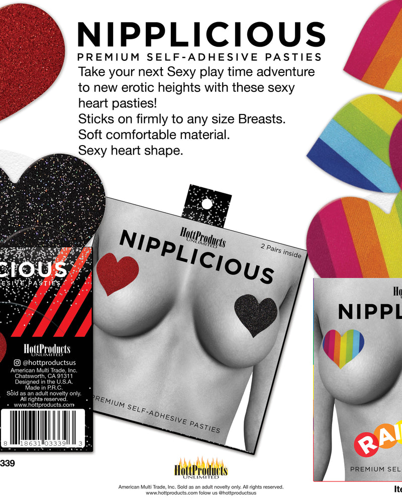 "Nipplicious - Heart Shape Pasties - Glitter - Red and Black HTP3339"
