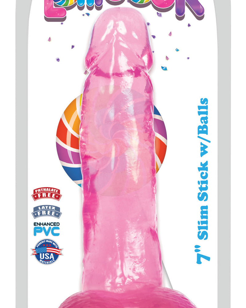 "Lollicock 7 Inch Slim Stick With Balls - Cherry Ice CN-14-0513-33"