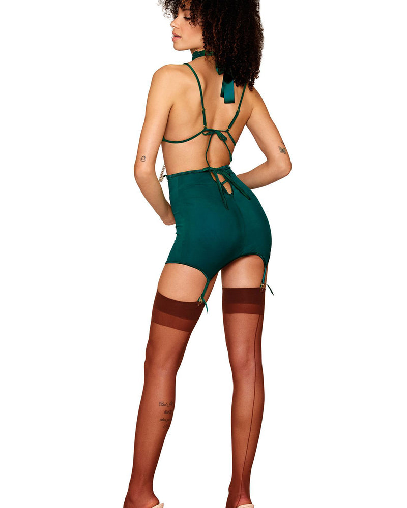 "Garter Skirt With Bra & G-String and Collar - One Size - Peacock DG-13080PEAOS"