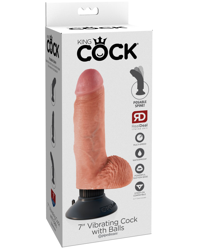 King Cock 7-Inch Vibrating Cock With Balls - Flesh