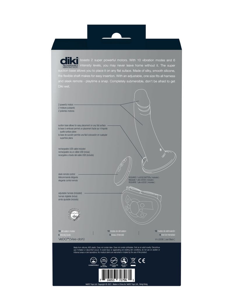 "Diki Rechargeable Vibrating Dildo With Harness - Just Black VI-L0208"