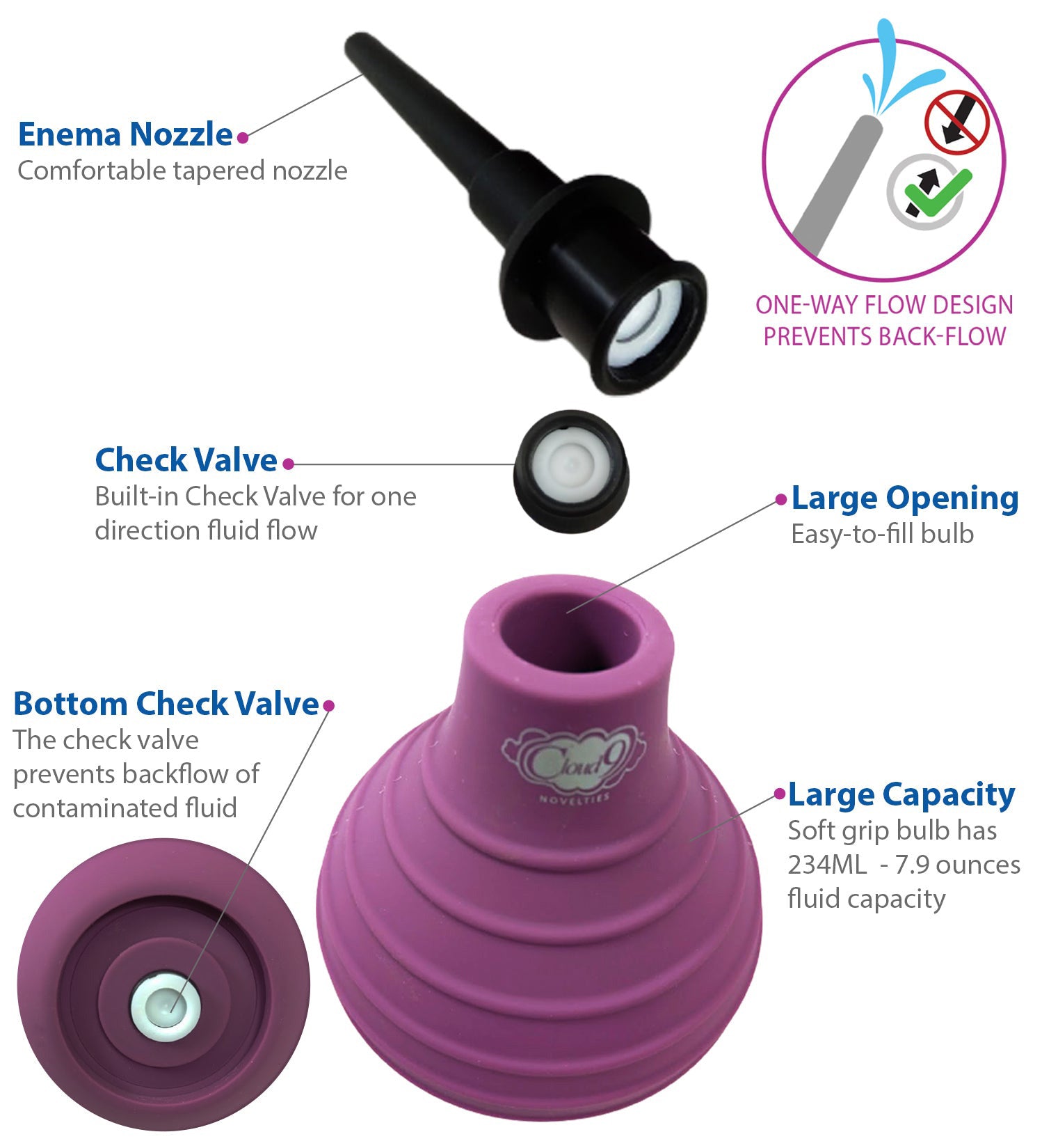 "Health and Wellness Deluxe Enema Douche Non- Backflow One-Way Valve - 7.9 Fl. Oz. - Plum WTC924"