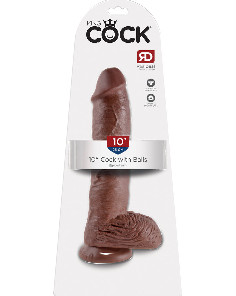 King Cock 10-Inch Cock With Balls - Brown