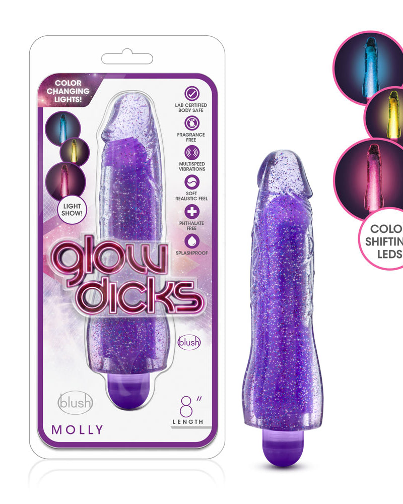"Glow Dicks - Molly Glitter Vibrator - Purple BL-43011"