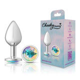 Cheeky Charms-Silver Metal Butt Plug- Round-Clear-Medium