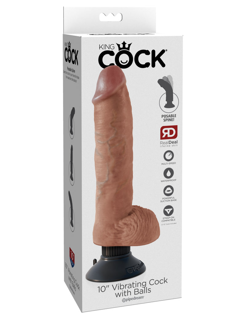 King Cock 10 Vibrating Cock With Balls - Tan