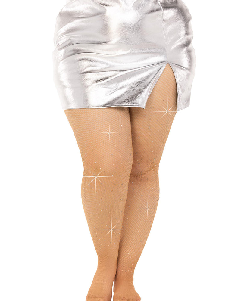 Colby Rhinestone Fishnet Tights - 1x/2x - Caramel