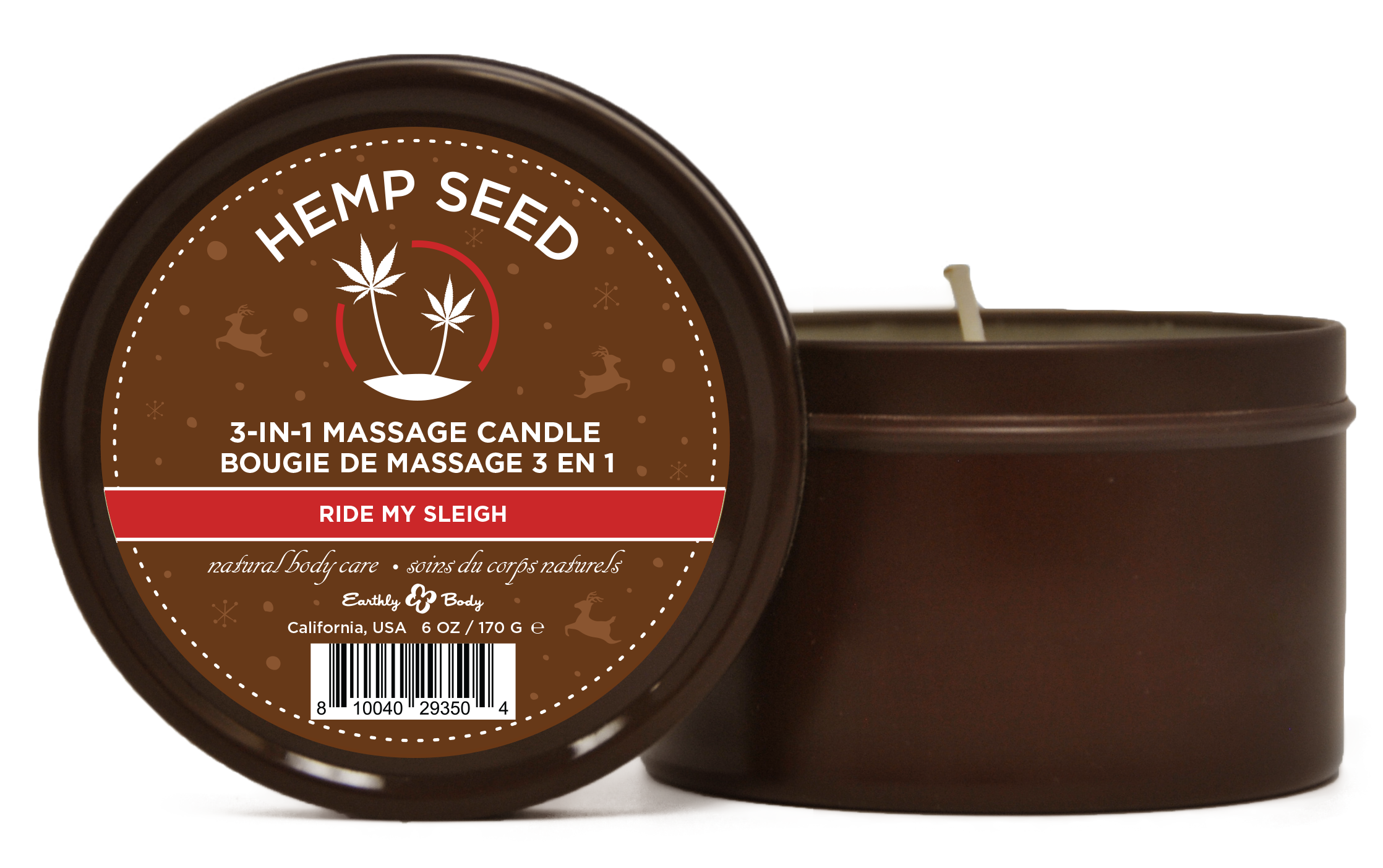 "Hemp Seed 3-in-1 Massage Candle Ride My Sleigh 6oz/ 170 G EB-HSCH021C"