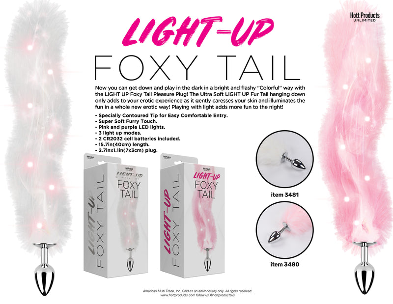 "Foxy Tail - Light Up Faux Fur Butt Plug - White Plug - White HTP3481"