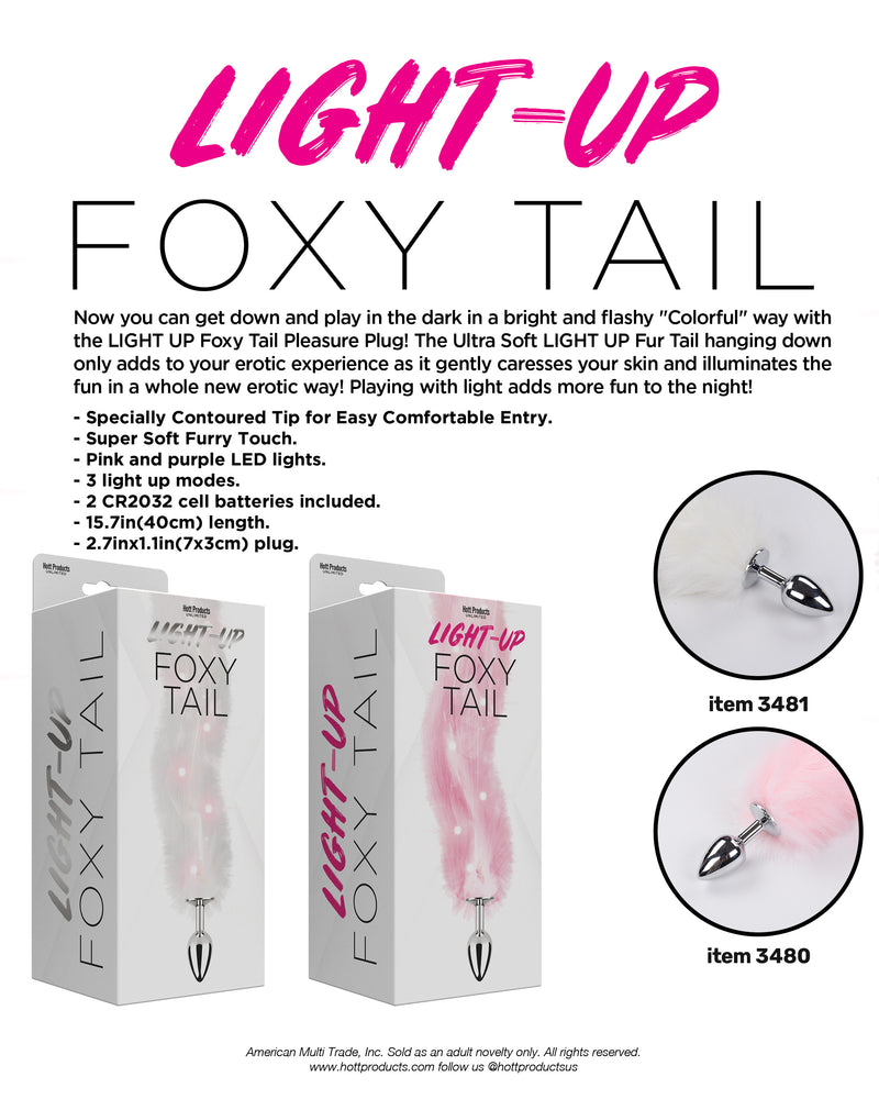 "Foxy Tail - Light Up Faux Fur Butt Plug - White Plug - White HTP3481"
