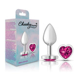 Cheeky Charms-Silver Metal Butt Plug- Heart-Bright Pink-Small