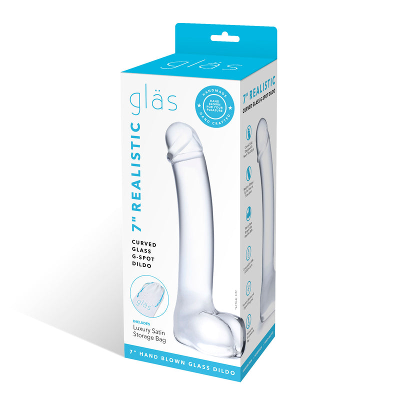 "7 Inch Realistic Curved Glass G-Spot Dildo - Clear GLAS-153"