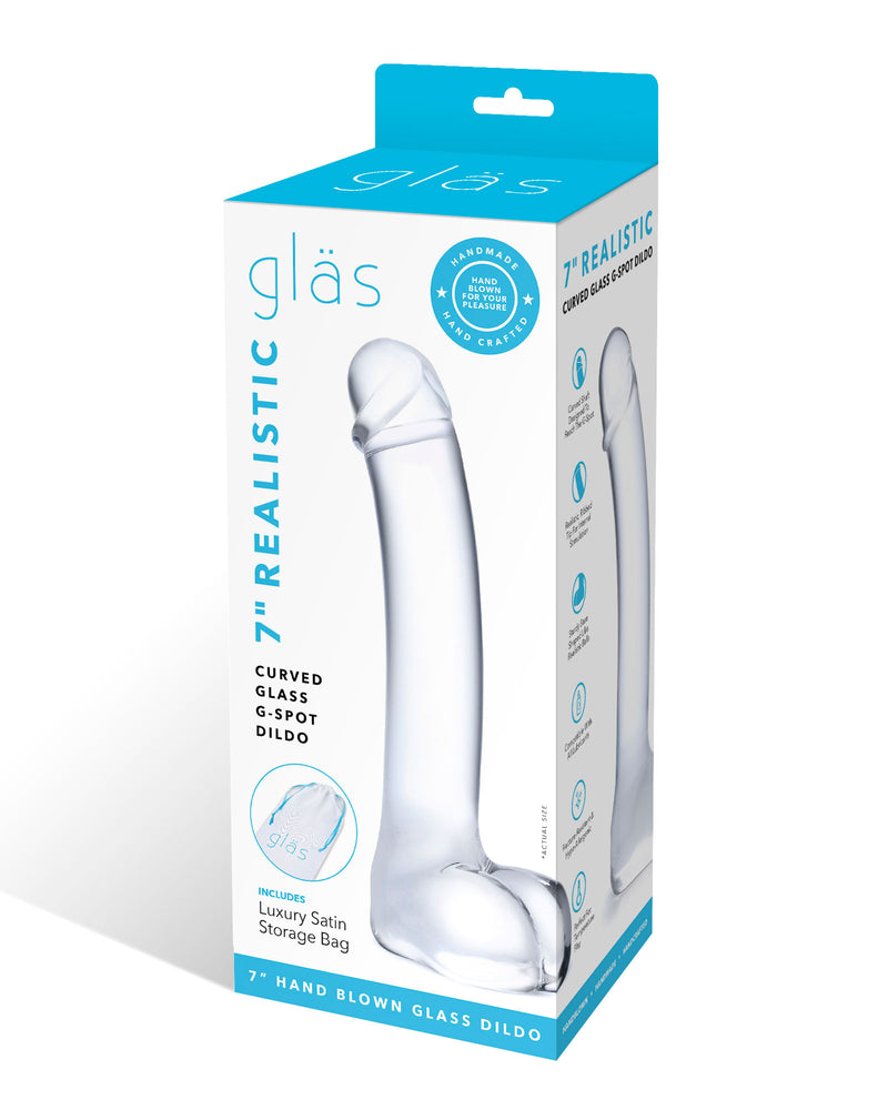 "7 Inch Realistic Curved Glass G-Spot Dildo - Clear GLAS-153"