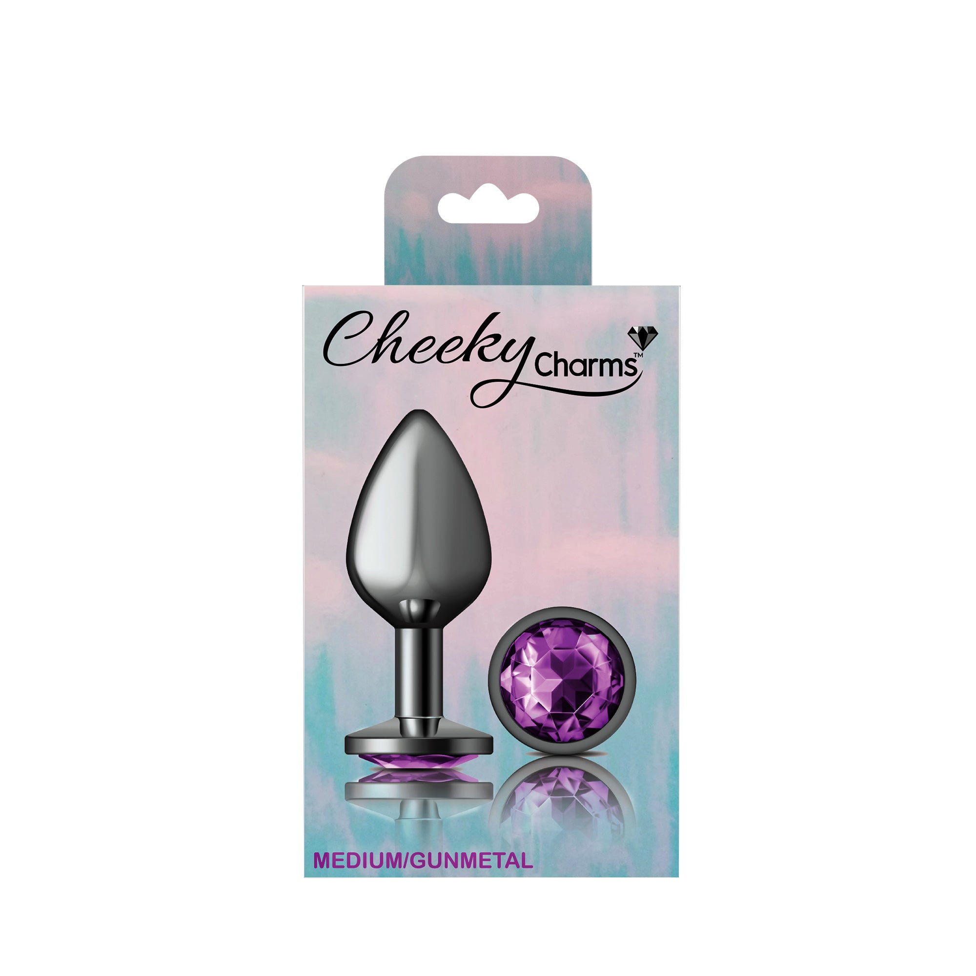 Cheeky Charms-Gunmetal Metal Butt Plug- Round-Deep Purple-Medium