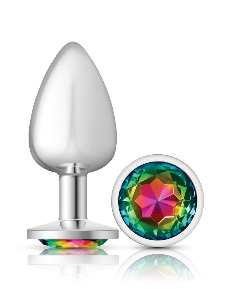 "Cheeky Charms-Silver Metal Butt Plug- Round-Rainbow-Large VB-CC9119"
