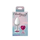 Cheeky Charms-Silver Metal Butt Plug- Heart-Bright Pink-Medium