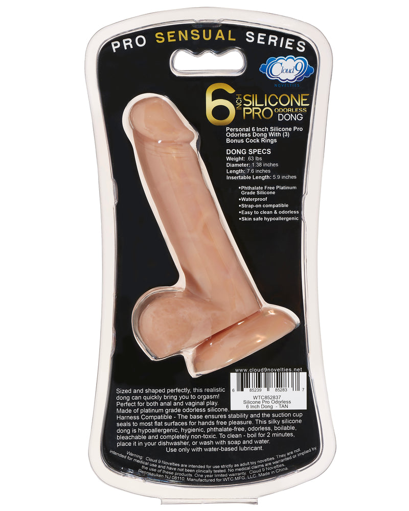 Pro Sensual Series 6 Inch Silicone Pro Odorless Dong - Tan