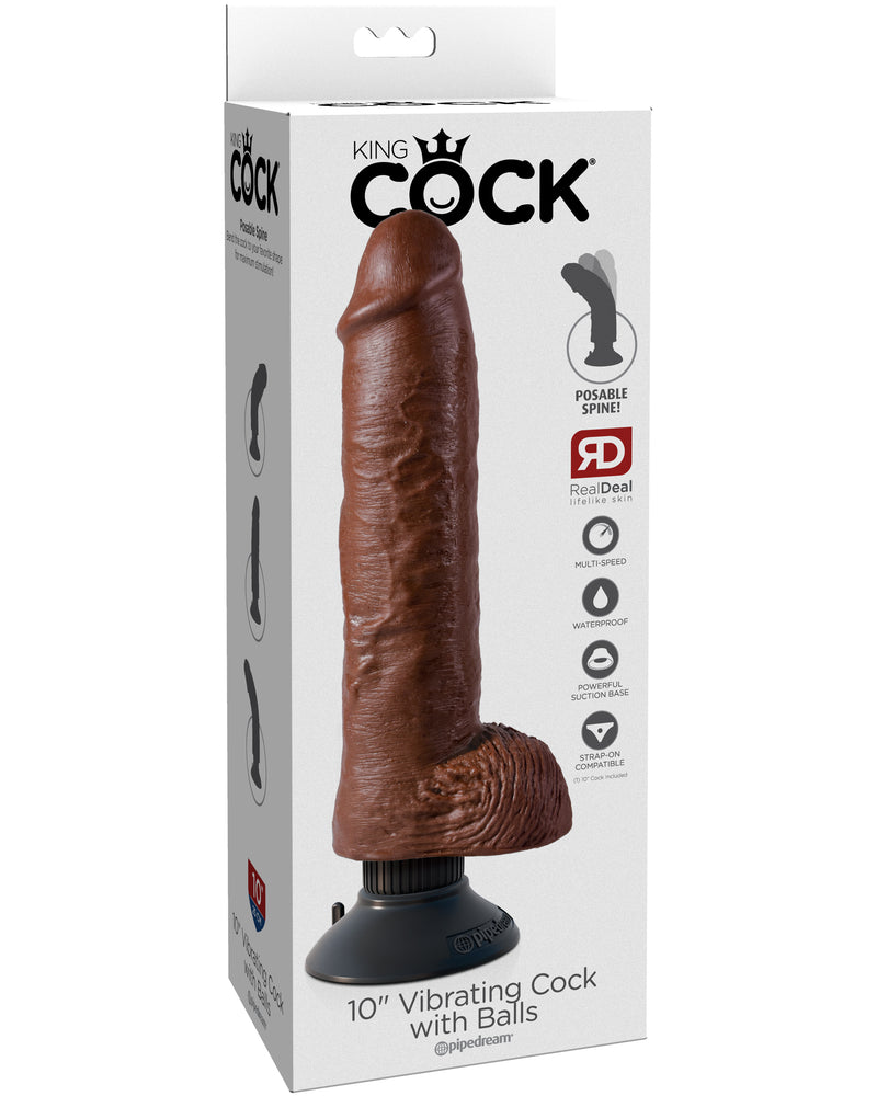 King Cock 10-Inch Vibrating Cock With Balls - Brown