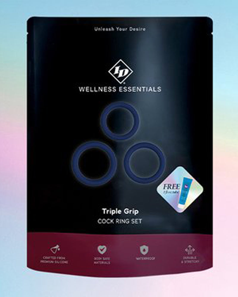 Tripple Grip Cock Ring Set - Blue