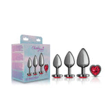 Cheeky Charms - Metal Butt Plug Gunmetal - Heart Dark Red - Anal Trainer Kit