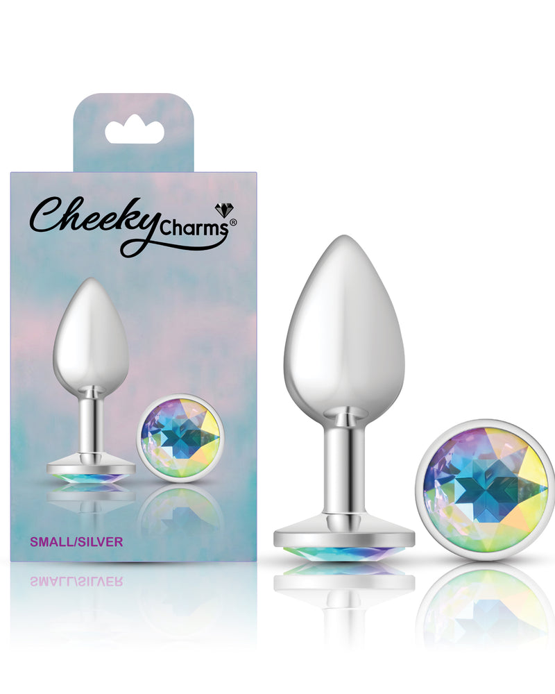 Cheeky Charms-Silver Metal Butt Plug- Round-Clear-Small