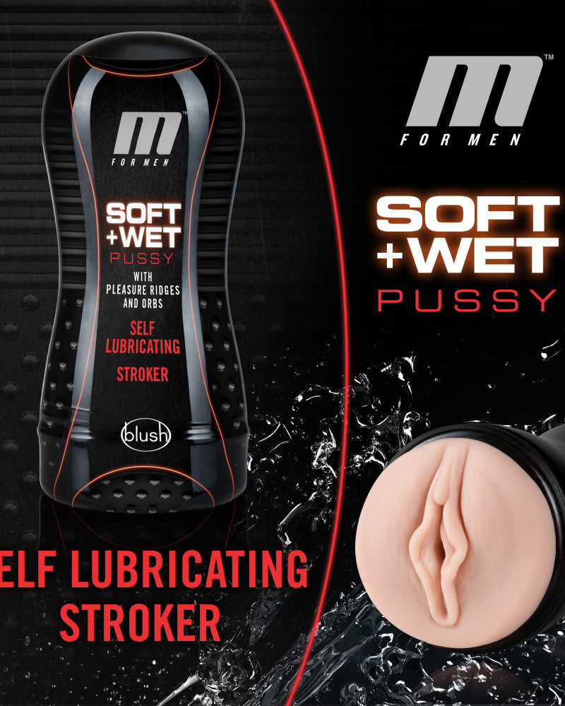 "M for Men - Soft and Wet - Pussy With Pleasure Ridges and Orbs - Self Lubricating Stroker Cup - Vanilla BL-84023"
