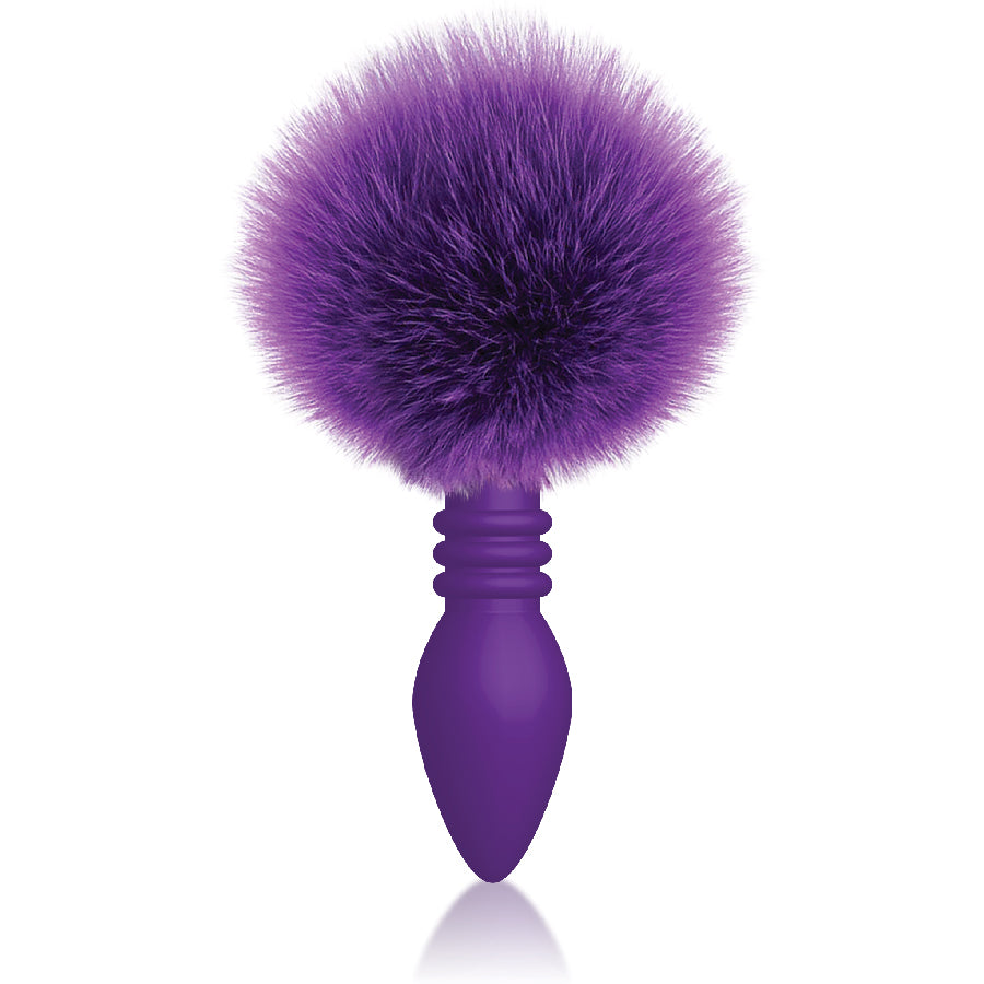 "The 9's Cottontails Silicone Bunny Tail Butt Plug - Ribbed Purple IC2687"