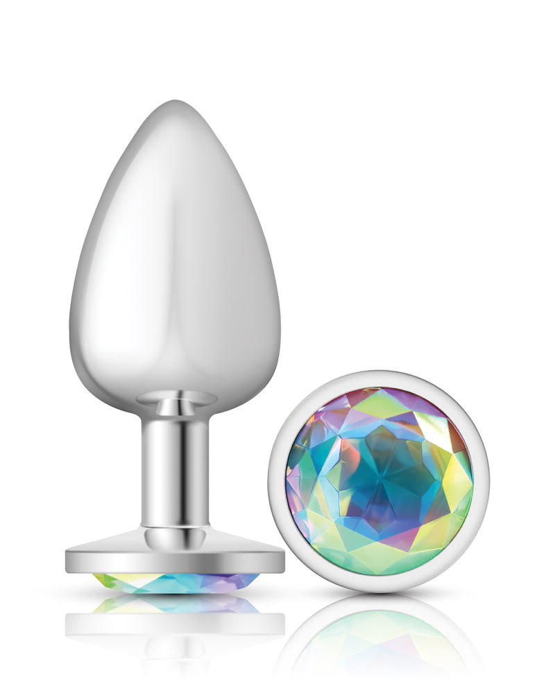 "Cheeky Charms-Silver Metal Butt Plug- Round-Clear-Large VB-CC9116"