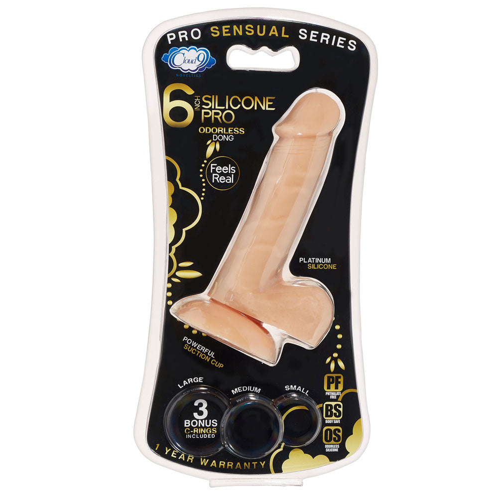 Pro Sensual Premium Silicone 6 Inch Dong With 3 Cockrings - Flesh