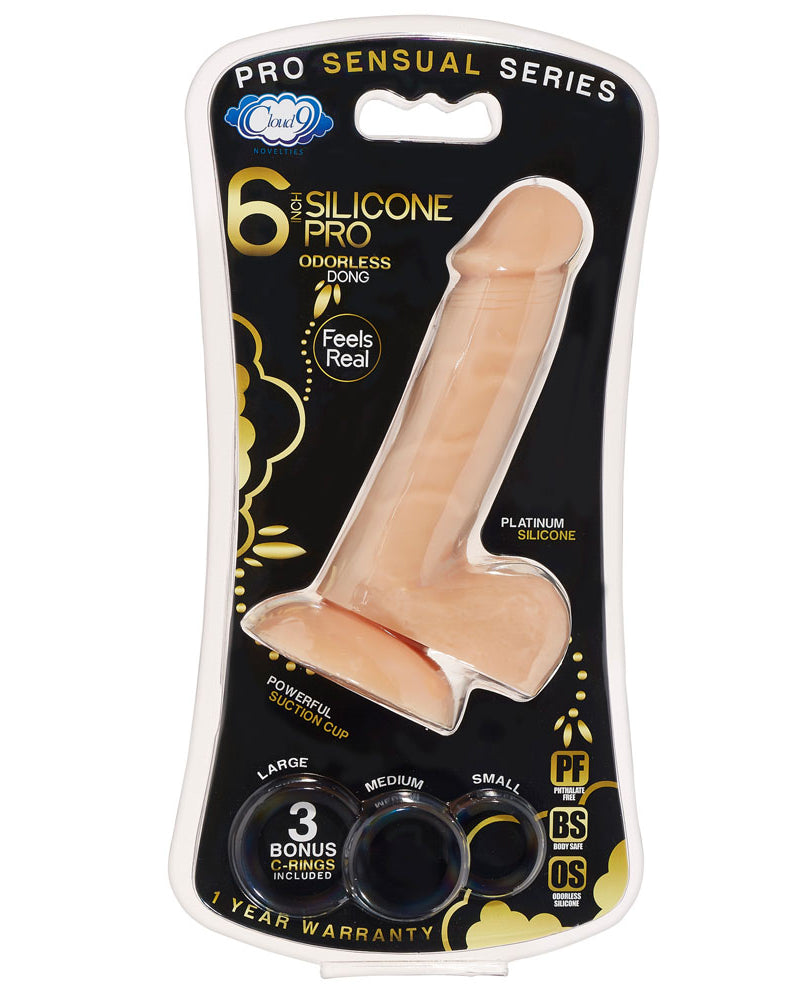 Pro Sensual Premium Silicone 6 Inch Dong With 3 Cockrings - Flesh