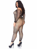 "Crystalized Seamless Fishnet Long Sleeved Bodystocking - 1x/2x - Black LA-89233XBL1X2"