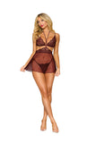 "Bralette, Babydoll Skirt, and G-String Dmnd - One Size - Cherry Lacquer DG-13693BGOS"