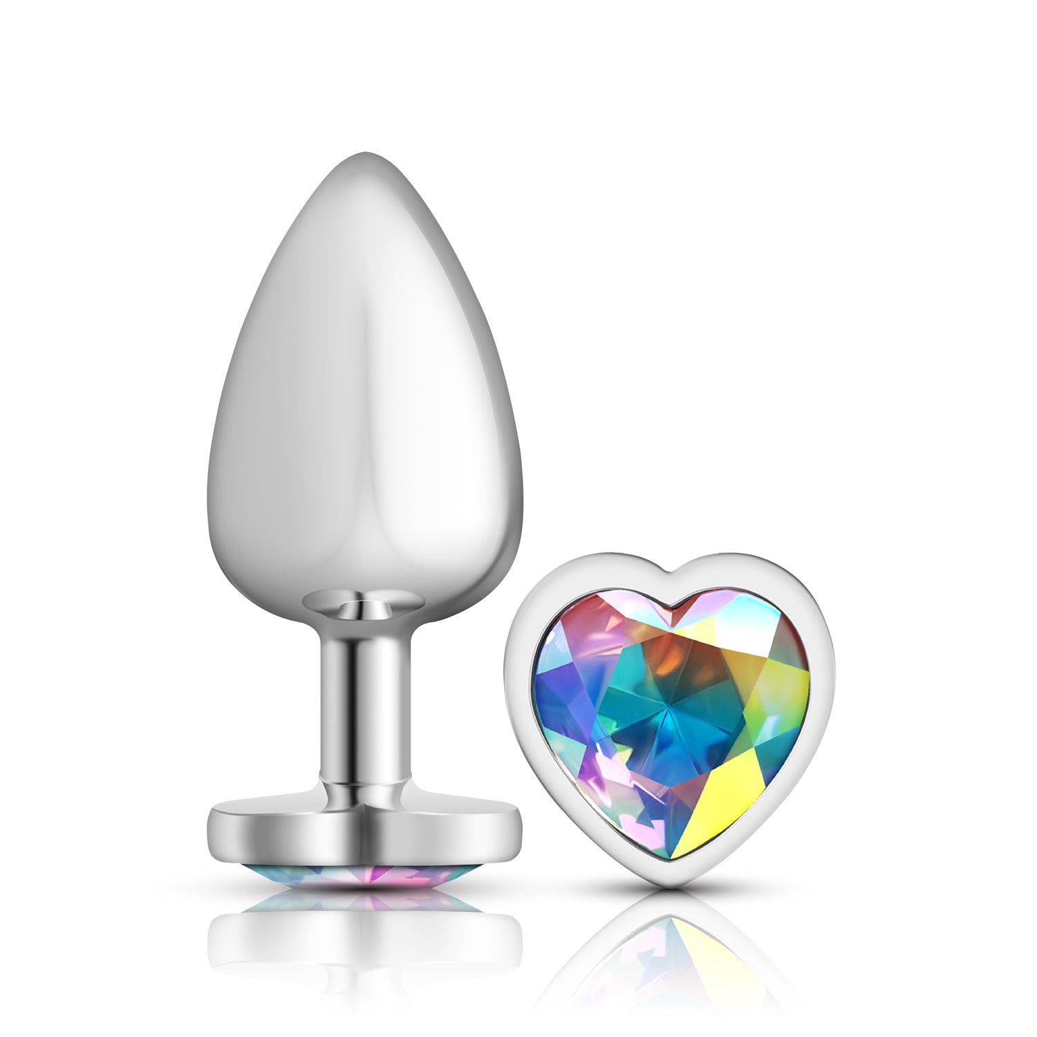 "Cheeky Charms-Silver Metal Butt Plug- Heart-Clear-Large VB-CC9128"