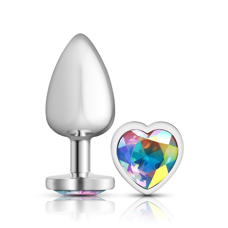 "Cheeky Charms-Silver Metal Butt Plug- Heart-Clear-Large VB-CC9128"