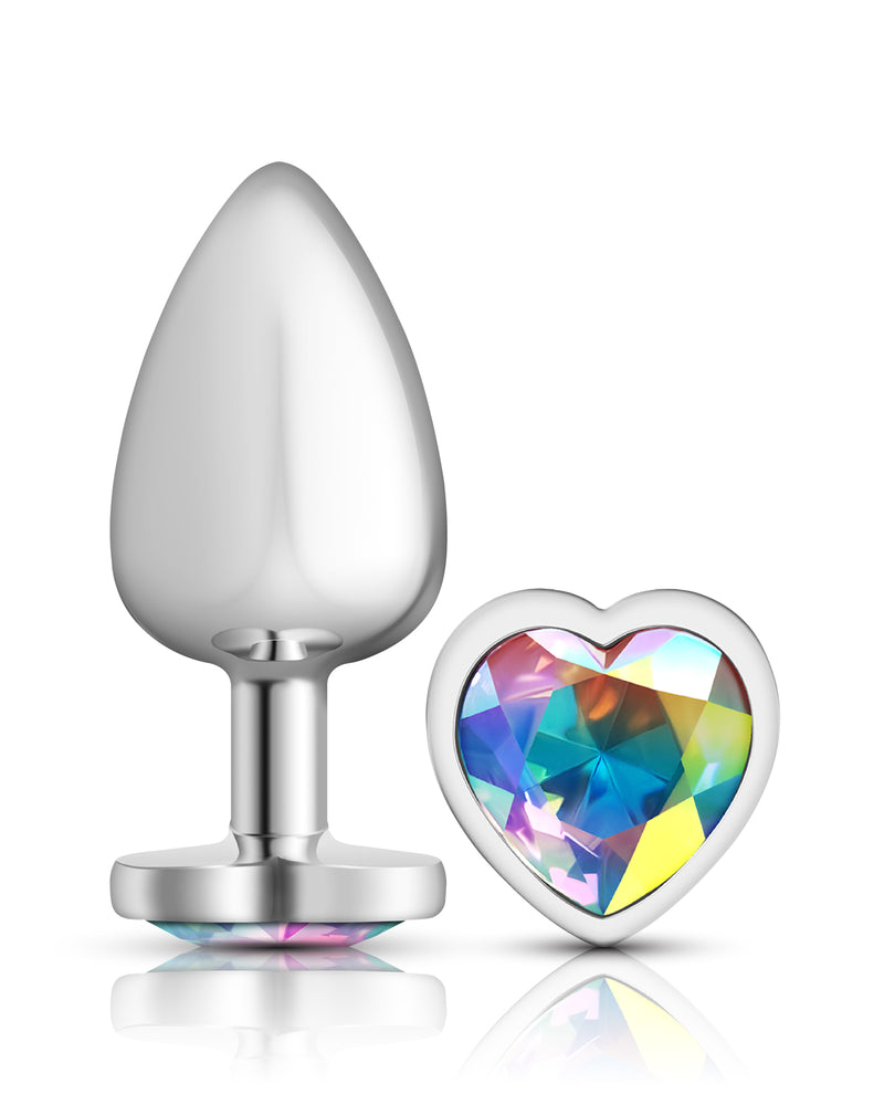 "Cheeky Charms-Silver Metal Butt Plug- Heart-Clear-Large VB-CC9128"