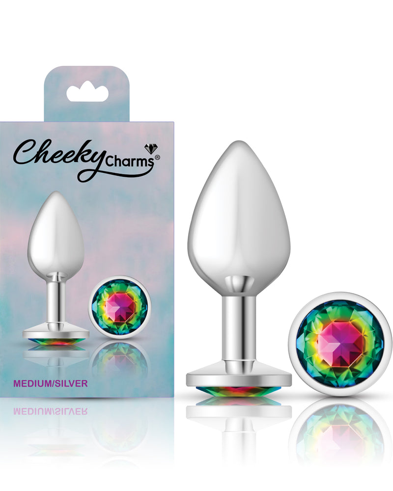 Cheeky Charms-Silver Metal Butt Plug- Round-Rainbow-Medium