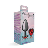 Cheeky Charms-Gunmetal Metal Butt Plug- Heart-Dark Red-Large