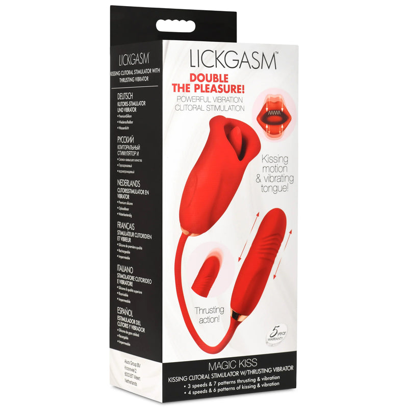 "Magic Kiss Kissing Clitoral Stimulator With Thrusting Vibrator - Red INM-AH421"