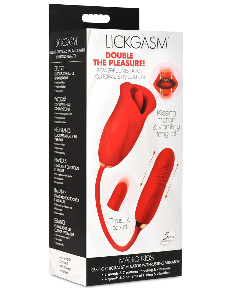 "Magic Kiss Kissing Clitoral Stimulator With Thrusting Vibrator - Red INM-AH421"