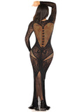 Black Lace and Net Body Con Gown - With Heart Keyhole Detail - Os