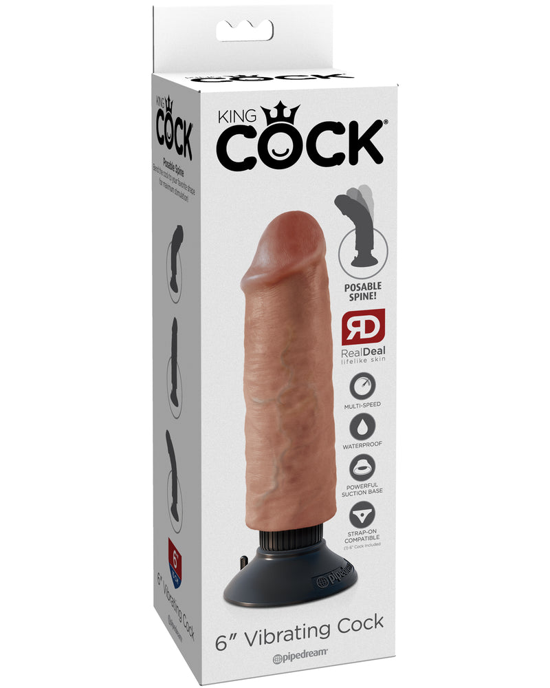 King Cock 6 Inch Vibrating Cock - Tan