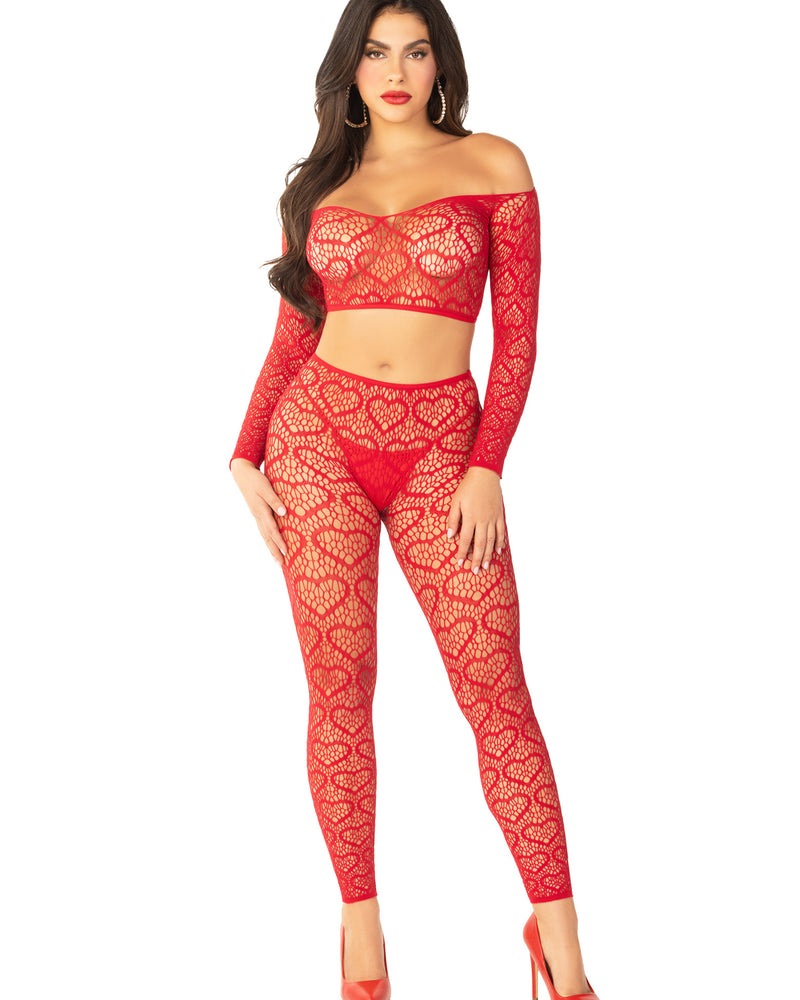 "Red 2pc Croptop and Footless Tights - Os Tights - Os LA-89337REDOS"
