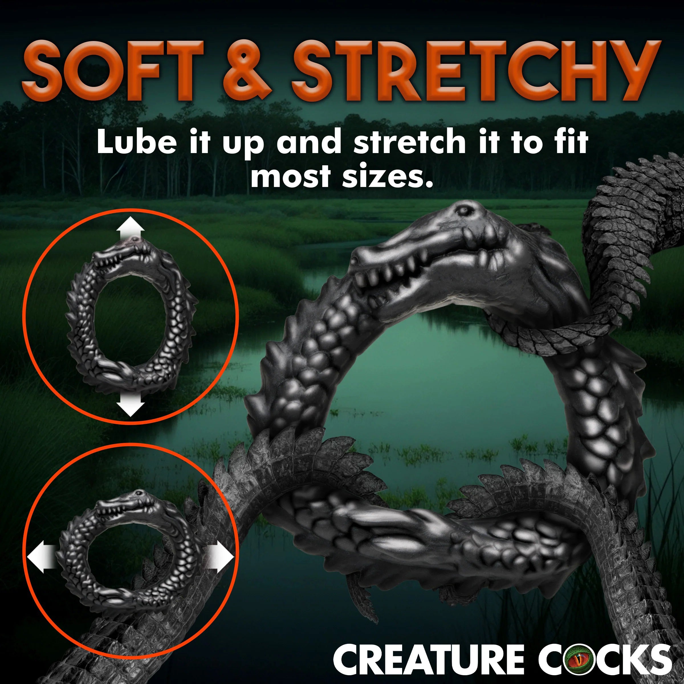 "Black Caiman Silicone Cock Ring - Black CC-AH297"